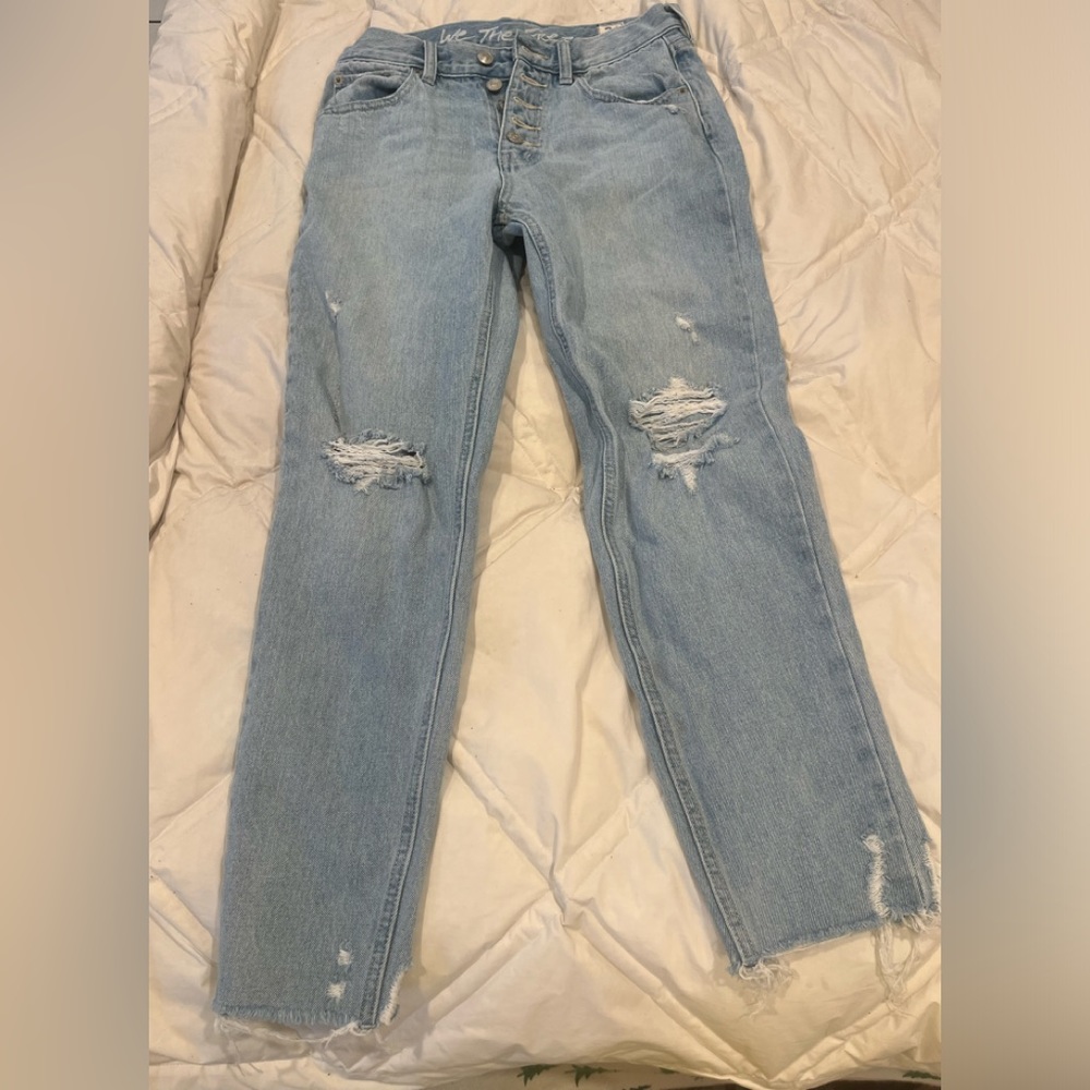 We the free button fly distressed jeans